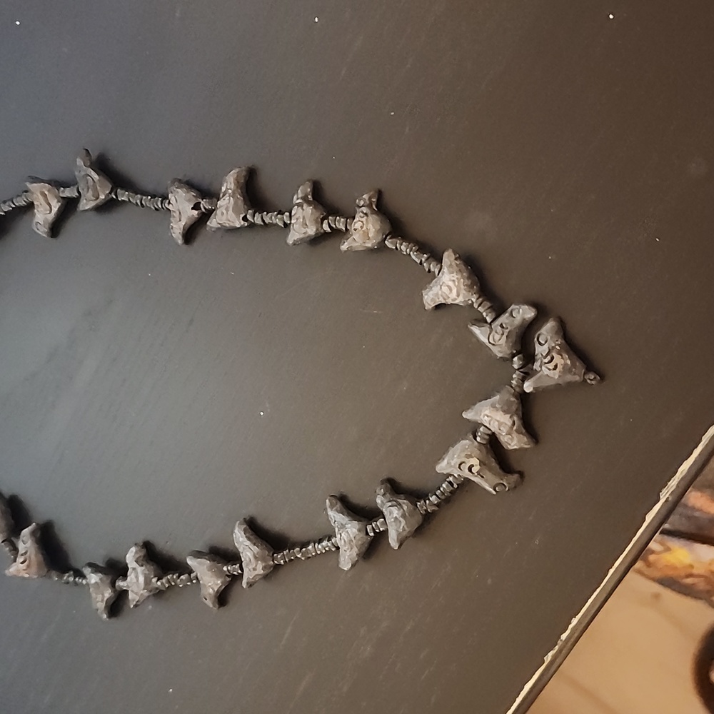 Vintage Oaxaca Barro Black Pottery Carved Bird Fetish Cross Folk Art Necklace